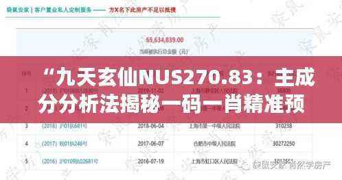 “九天玄仙NUS270.83:主成分分析法揭秘一码一肖精准预测之用户口碑”