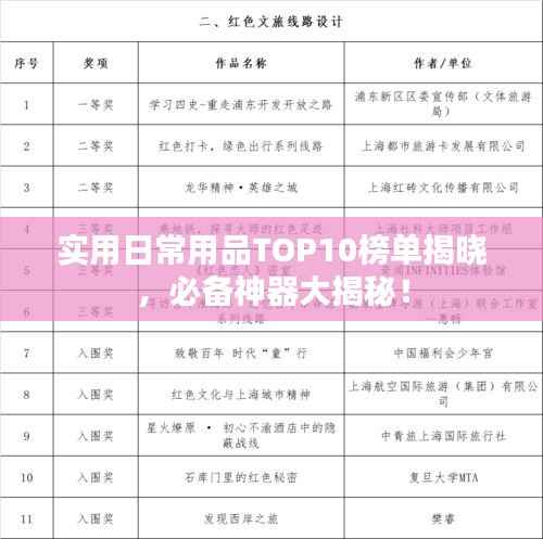 实用日常用品TOP10榜单揭晓,必备神器大揭秘!