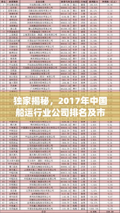 独家揭秘,2017年中国船运行业公司排名及市场深度解析